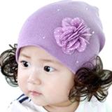 BFDVB韩版 假发立体花朵带钻婴儿童帽宝宝可爱套头帽儿童6bcee9Wf