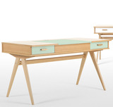 日式北欧简约风白橡木书桌清新写字台双色写字台纯实木写字台定做