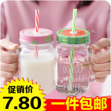 水杯玻璃杯便携家用透明果汁牛奶杯随手杯带盖吸管杯夏季饮料杯子