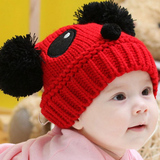 韩版男童女童儿童婴儿宝宝帽子毛线帽春秋季卡通熊猫帽0-3岁秋冬