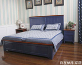美式床蓝色双色地中海家具田园结婚床双人床全实木床带抽屉的床
