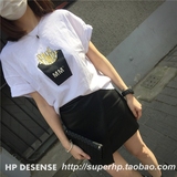 HPD 亮点在背后镂空韩国可爱加厚竹节棉薯条短袖宽松短款T恤女
