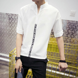 夏季薄款亚麻衬衫男士修身棉麻短袖衬衣青少年学生韩版潮流七分袖