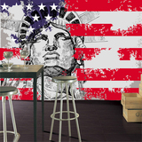 无缝大型壁画 客厅电视背景墙纸 纽约自由女神美国旗手绘建筑壁纸