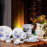 景德镇56高档中式青花瓷釉中彩 骨瓷餐具碗碟盘套装厨房家用礼品