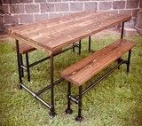 欧式家具组合复古做旧长方形铁艺餐桌椅子水管个性办公实木咖啡桌