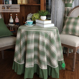【吾家】大圆桌桌布圆形餐桌布地中海美式棉麻布艺田园绿椅垫套装