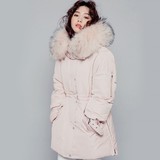 SZ＆ZA冬季新品款韩国大毛领粉色加厚中长款女士外套羽绒服CS