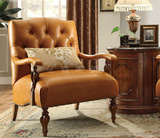 欧式实木单人沙发书房卧室座椅个性皮艺小户型客厅时尚复古老虎椅