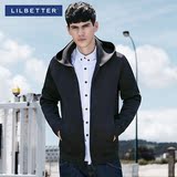 Lilbetter男士太空棉卫衣 休闲衣服黑色运动开衫外套连帽外衣男潮
