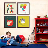 现代卡通儿童房装饰画简约卧室挂画沙发床头墙画抽象有框三联壁画