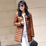 2015新款正品白鸭绒羽绒服女士韩版中长款轻薄修身外套带毛领冬季