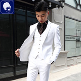 西服套装男士白色新郎结婚礼服修身韩版潮青年小西装男英伦三件套