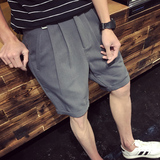 夏季日系男士休闲薄款中裤纯色宽松小直筒西装短裤运动哈伦裤子潮
