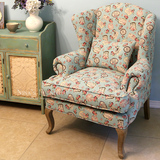 Nina古董家具 出口卡洛琳法式乡村田园实木全软包单人沙发老虎椅