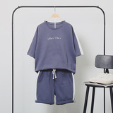 BWXD夏季新款短袖T恤男士撞色休闲运动套装韩版纯色上衣服潮男装