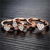 18k玫瑰金戒指女心形满钻韩版时尚三环指环食指简约钛钢韩国饰品