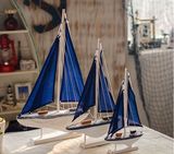 地中海装饰品摆设仿真木船一帆风顺船摆件实木质木制手工帆船模型