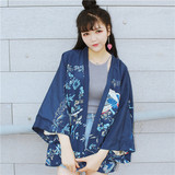 日本和风日式和服凤凰印花防晒衣无扣蝙蝠袖开衫宽松女士外套