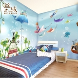 卡通海洋世界儿童房卧室壁纸 地中海幼儿园早教中心大型墙纸壁画