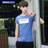 WOOG2005字母T恤男短袖印花 2016夏季新款韩版蓝色圆领半袖男体恤