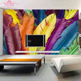 七色羽毛大型壁画个性3d立体欧式墙纸床头餐厅卧室客厅背景墙壁纸