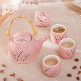 景德镇日式和风茶具 陶瓷器过滤提梁茶壶 田园温馨下午花茶具套装