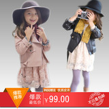 韩版童装春装新款女童皮衣外套粉色黑色时尚机车PU夹克儿童短上衣
