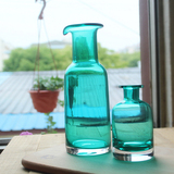 复古简约欧式 透明蓝色玻璃插花瓶 展口颈形 水培花瓶冷水壶zakka