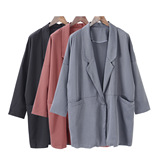 韩国订单2016春装BF风宽松大码中长款茧型翻领西装风衣外套女大衣