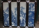 景德镇陶瓷瓷板画名家手绘青花山水风景画挂画四条屏中式客厅画