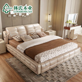 林氏木业软靠真皮床双人床1.8米气动储物皮艺床软床婚床家具R62