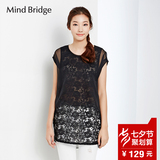 Mind Bridge百家好夏新品女韩版修身纯色假两件蕾丝衬衫MOBL421C