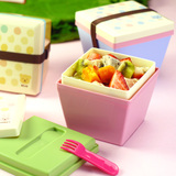 两个包邮 出口日本 可爱卡通儿童便当盒 便携双层水果盒沙拉盒