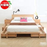 日式风格实木床橡木床现代简约北欧宜家1.5米1.8米抽屉储物双人床