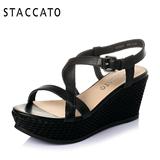 STACCATO/思加图夏季专柜同款时尚牛皮坡跟女凉鞋9FH82BL5
