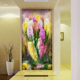 欧式客厅大型玄关壁纸壁画 走廊过道墙纸装饰画 竖版3D油画风信子
