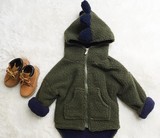 2015韩国原单毛男童女童可爱冬装新款男女宝宝恐龙加绒加厚外套