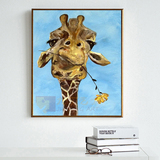 现代简约手绘装饰无框画家居客厅玄关挂画创意长颈鹿美式电表箱画