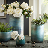 HH 美式碗状圆柱形玻璃花瓶 玻璃花瓶家居装饰品工艺品桌面摆件