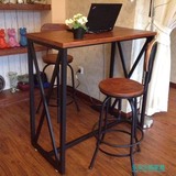美式复古客厅小吧台桌家用简易实木电脑桌书桌咖啡高脚桌椅组合