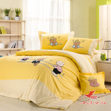 儿童四件套全棉卡通床单被套黄色小熊床上用品三件套1.2米1.5m床