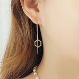 韩国进口代购耳饰品女简约长款耳线气质耳环925银针圆形珍珠耳钉
