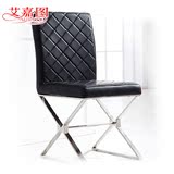 艾嘉图简约现代不锈钢餐椅黑白色软包皮餐桌椅凳子创意休闲靠背椅