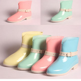 包邮！新款糖果色甜美雨鞋女 时尚短筒马丁雨靴 防滑纯色水靴胶鞋