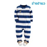 Carters1件式蓝白条纹长袖包脚连体衣摇粒绒睡衣婴儿童装327G014