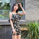 2016夏韩国版学生女装两件套装吊带无袖短款小清新吊带碎花连衣裙
