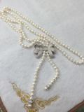 纯天然淡水珍珠 8-9mm极光珍珠毛衣链 纯银大蝴蝶结长款珍珠项链