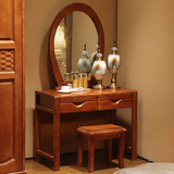 小户型实木梳妆台卧室现代中式收纳组装时尚化妆桌凳子化妆台橡木