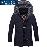 AAGCGC 男士时尚韩版修身中长款加厚毛领外套纯色羽绒服9210